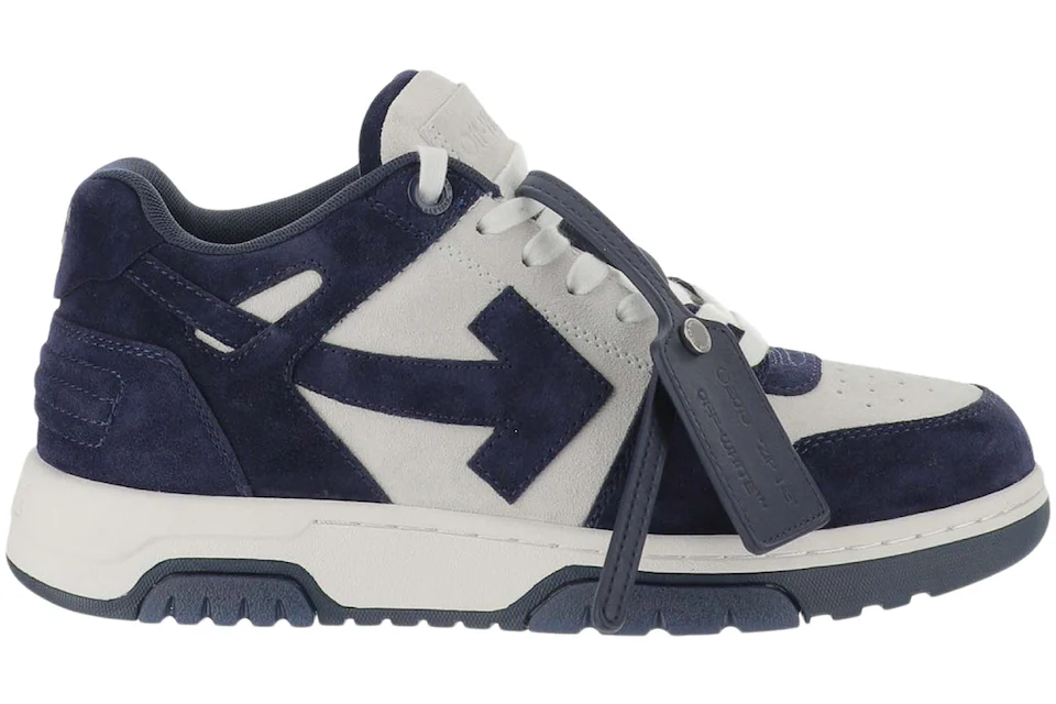 OFF-WHITE Out Of Office OOO Low Tops White Navy Blue Suede