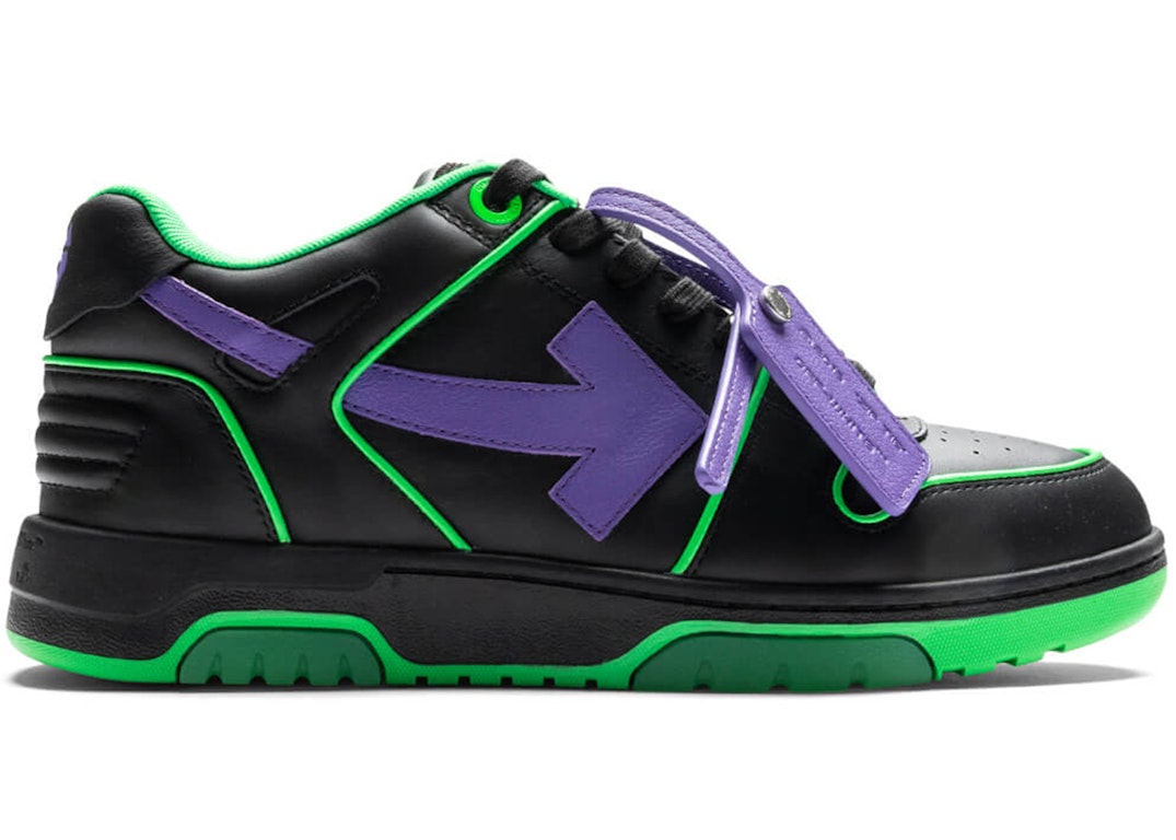 Pre-owned Off-white Out Of Office Ooo Outlined Low Tops Black Green Purple In Green Fluorescent/purple/black
