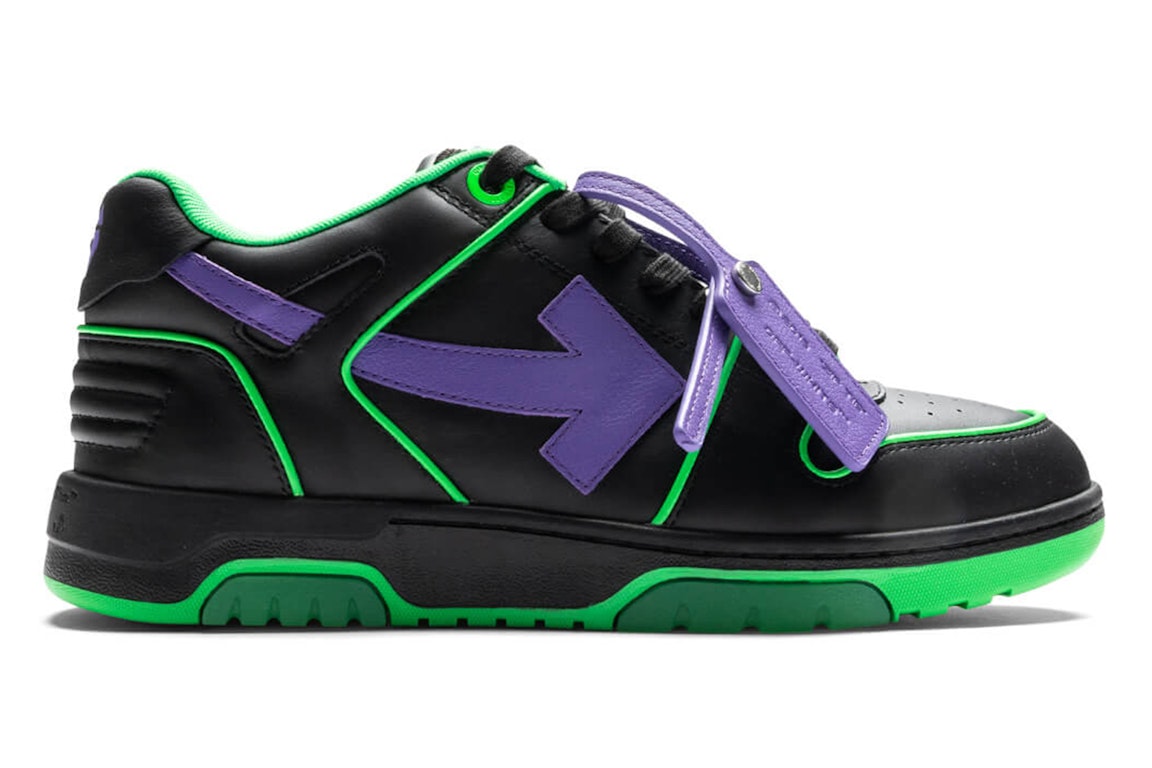 Pre-owned Off-white Out Of Office Ooo Outlined Low Tops Black Green Purple In Green Fluorescent/purple/black