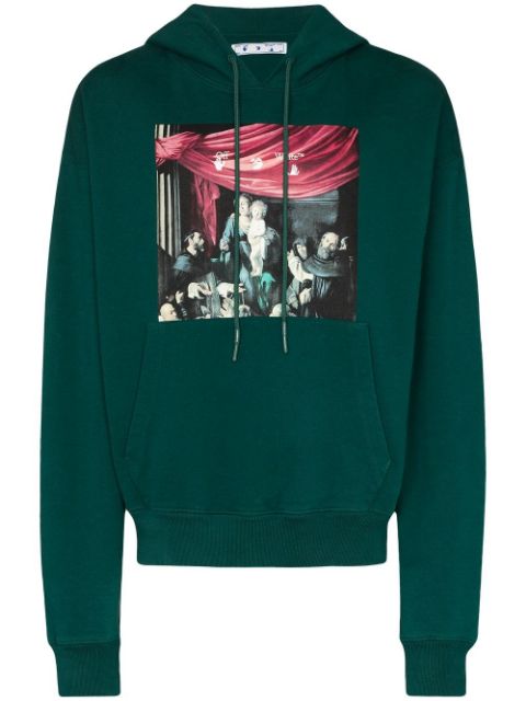 OFF-WHITE Oversize Fit Caravaggio Painting Hoodie Dark Green/Black