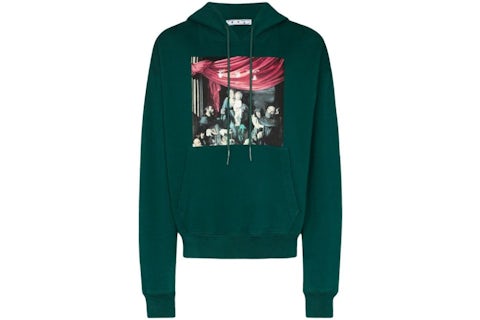 OFF-WHITE Oversize Fit Caravaggio Painting Hoodie Dark Green/Black