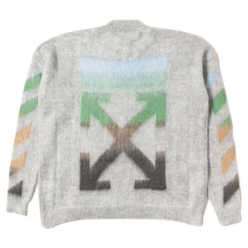 OFF-WHITE Oversized Diag Brushed Mohair Knit Sweater Melange Grey