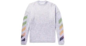 OFF-WHITE Oversized Diag Brushed Mohair Knit Sweater Melange Grey/Multicolor