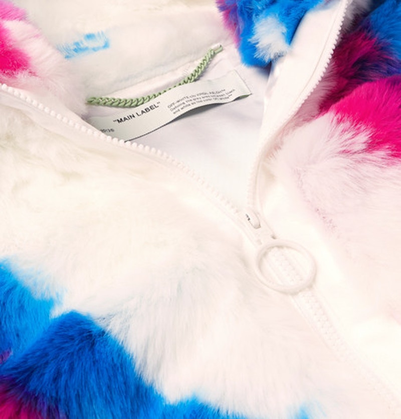 OFF-WHITE Oversized Printed Faux Fur Zip Anorak Coat Blue/White