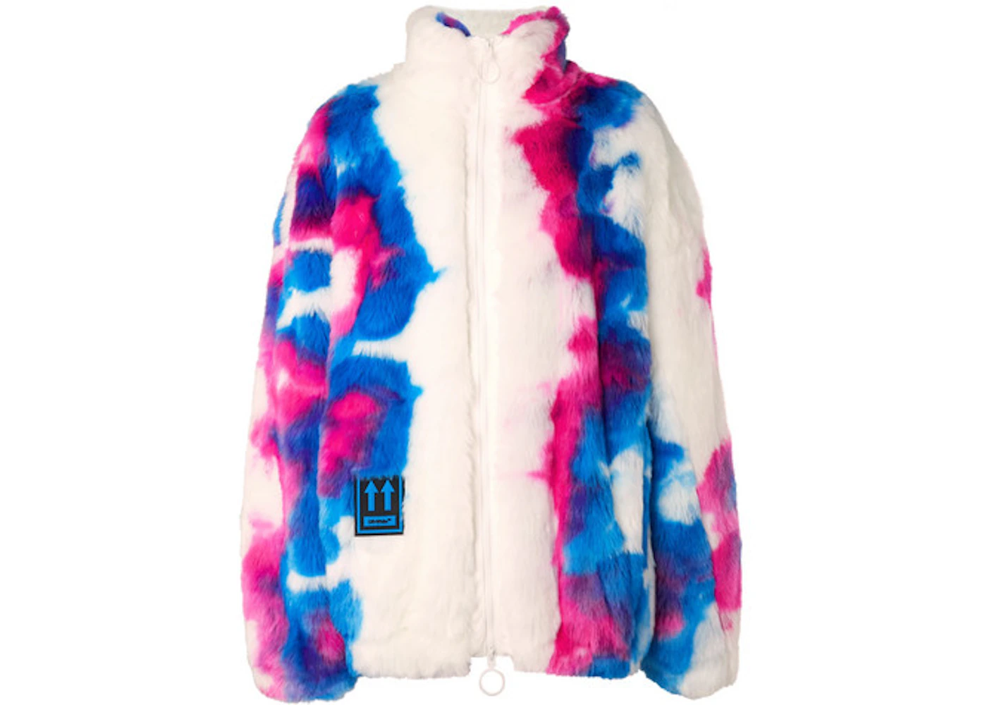 Off White Oversized Printed Faux Fur Zip Anorak Coat Blue White Red Fw19 Off White Oversized Printed Faux Fur Zip Anorak Coat Blue White Red Fw19