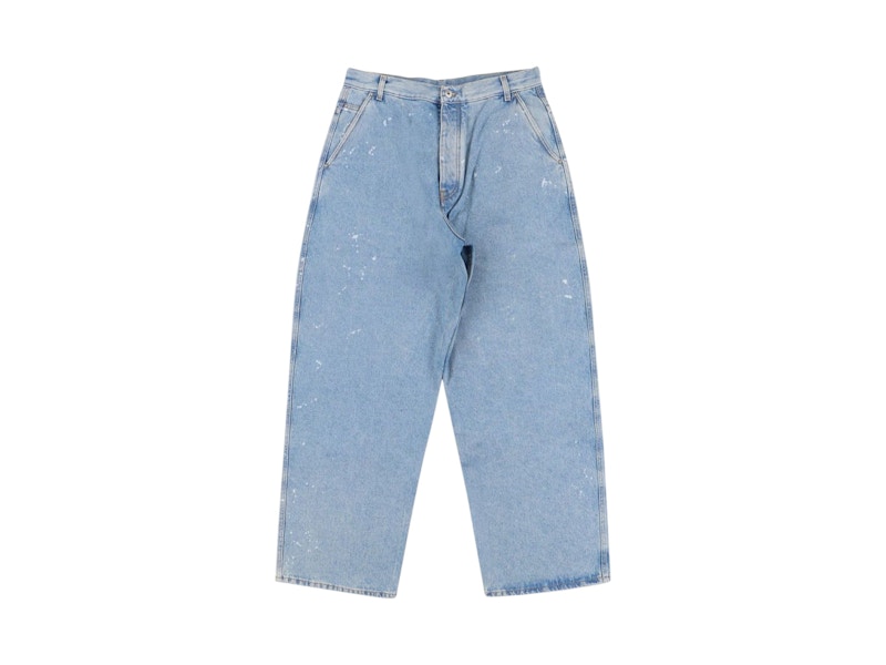 Pre-owned Off-white Men's Offwhite Paint Wide Leg Tapered Jeans In Medium Blue