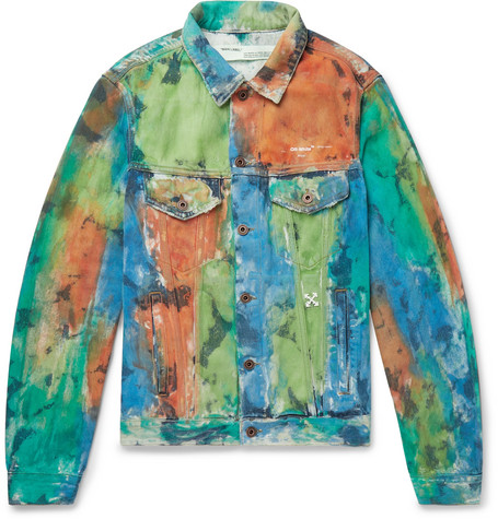 OFF-WHITE Painted Distressed Denim Trucker Jacket Multicolor