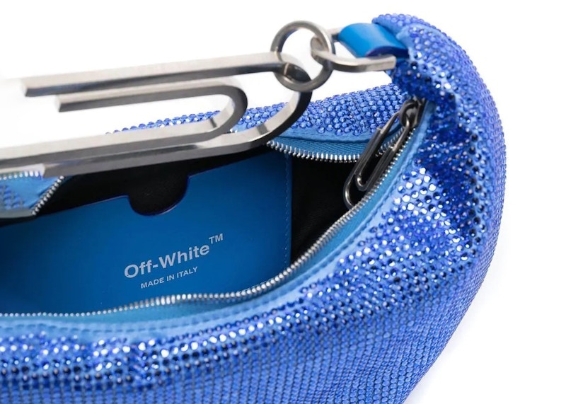 OFFWHITE Paperclip 20 Rhinestone Embellished Hobo Bag Electric Blue in Viscose/Silk with Silver