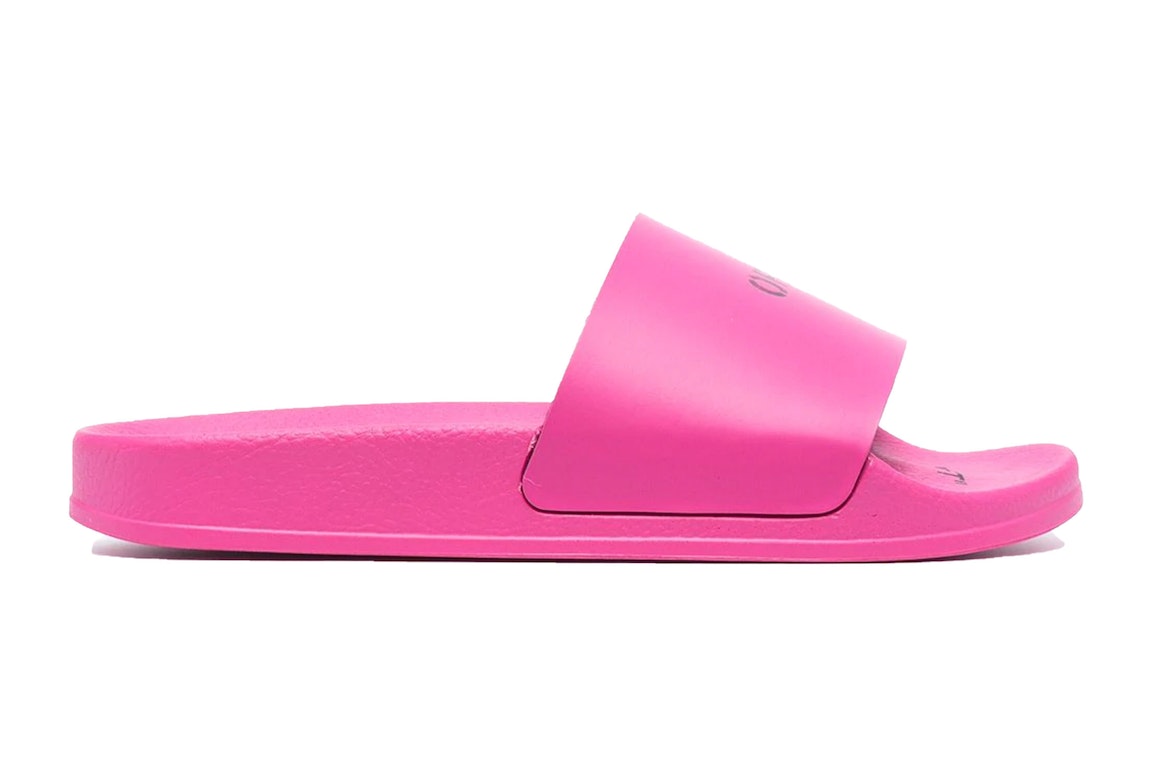 Pre-owned Off-white Pool Slides Hot Pink (women's) In Pink/black