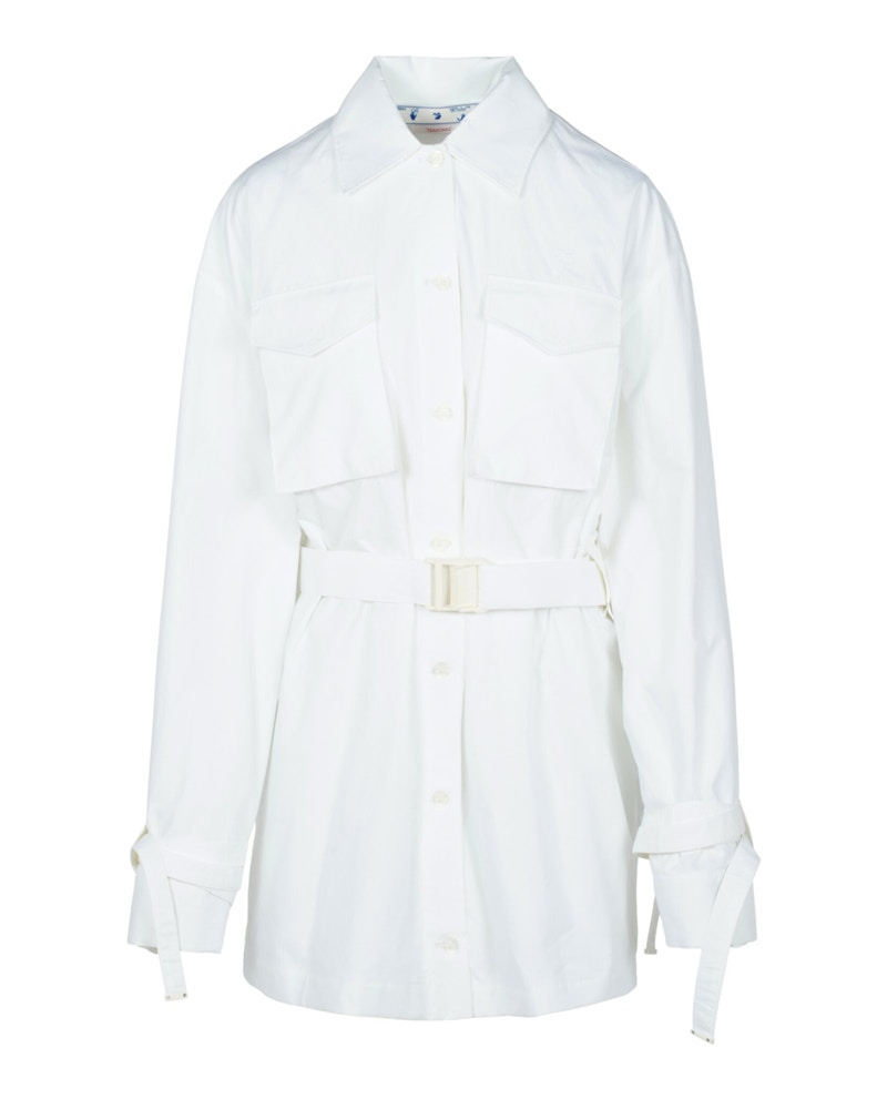Pre-owned Off-white Women's Off Poplin Cargo Shirt Dress In White