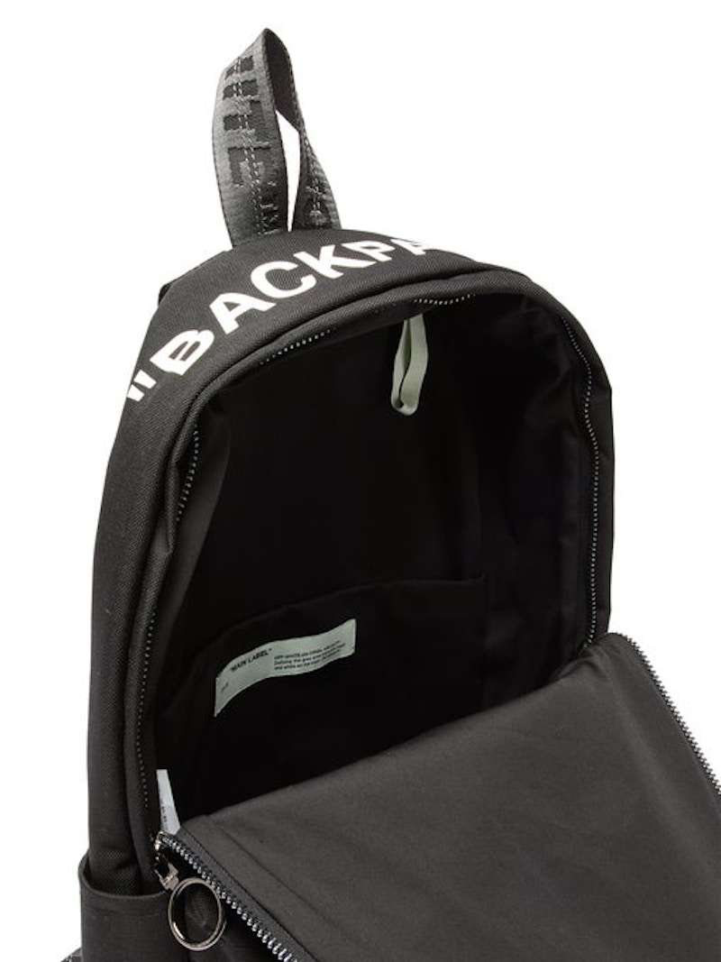 OFF-WHITE Quote Backpack Canvas Black White in Canvas with