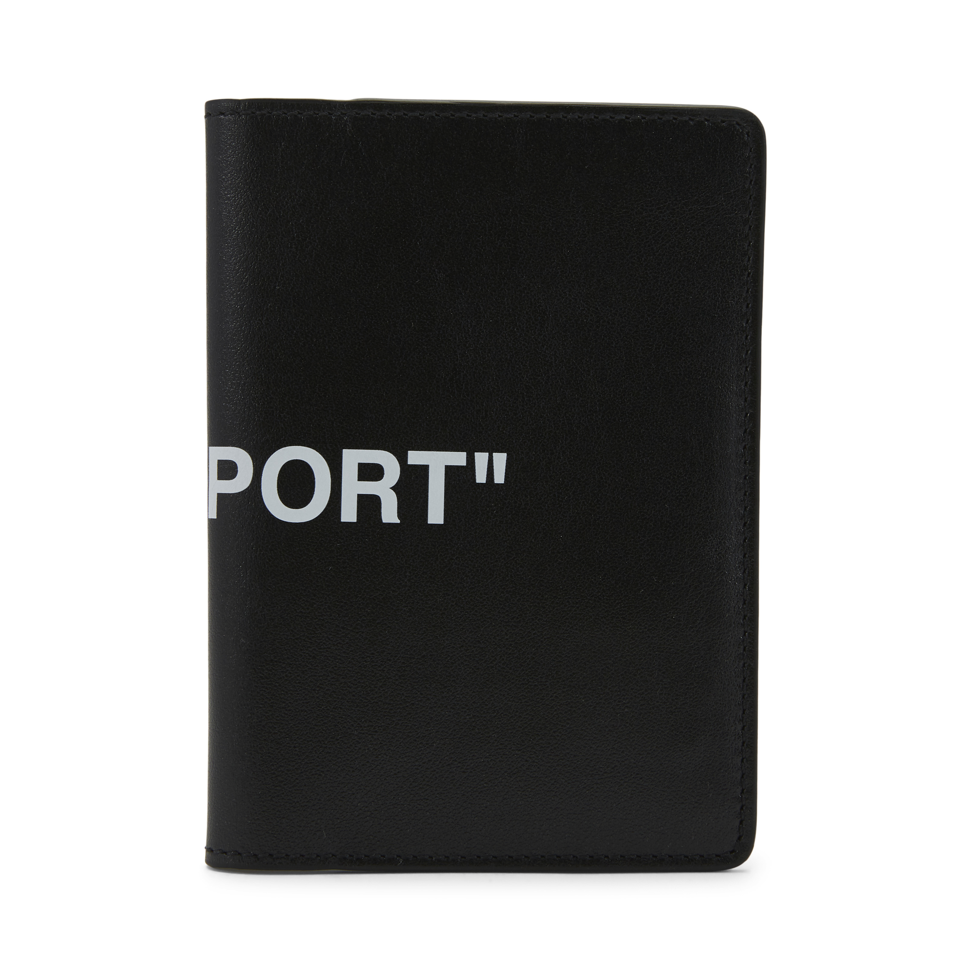 OFF-WHITE Quote Passport Wallet Black White in Leather