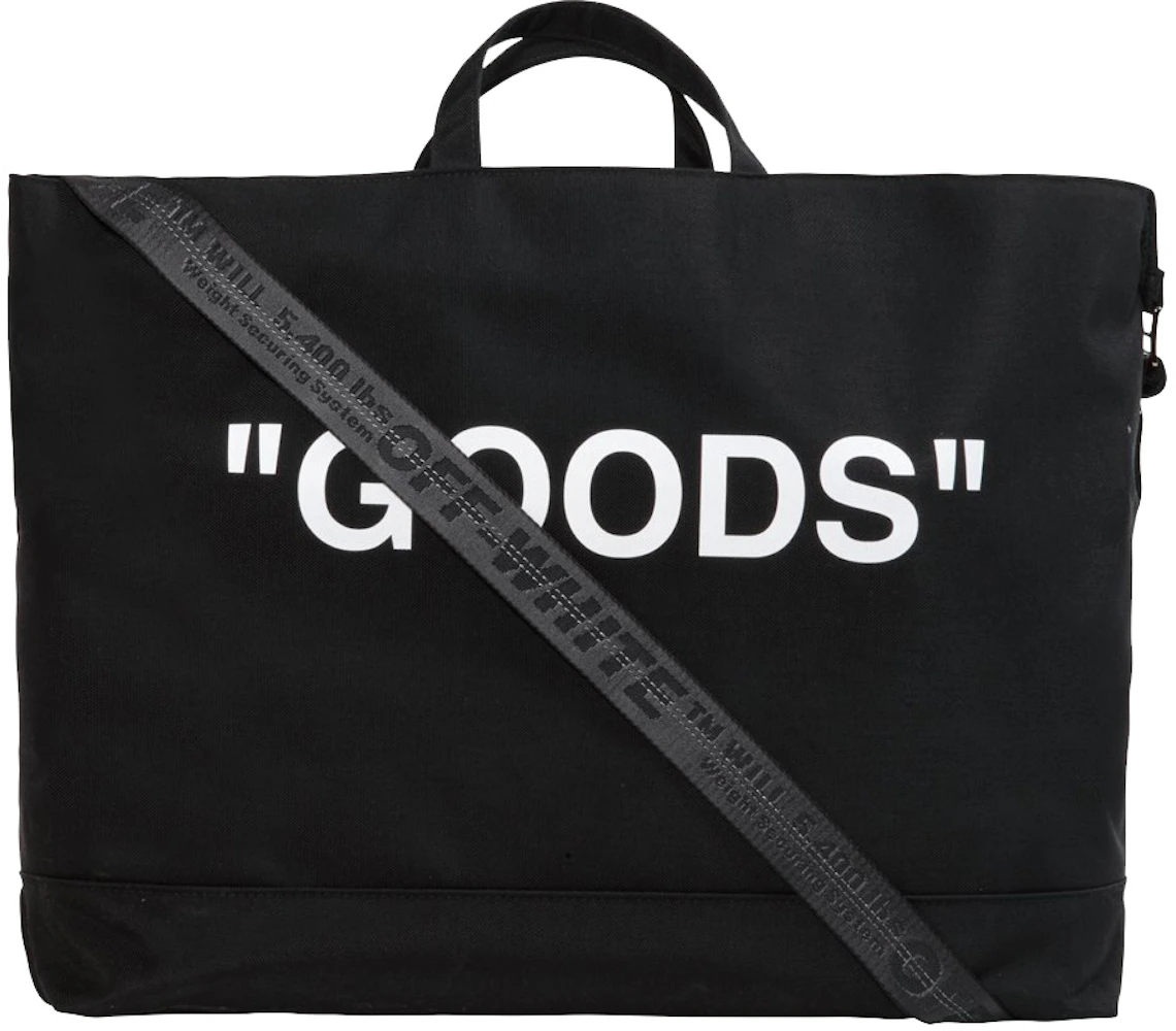 College elke keer Mis OFF-WHITE Quote Tote Bag "GOODS" Black White in Polyamide with Gunmetal - US