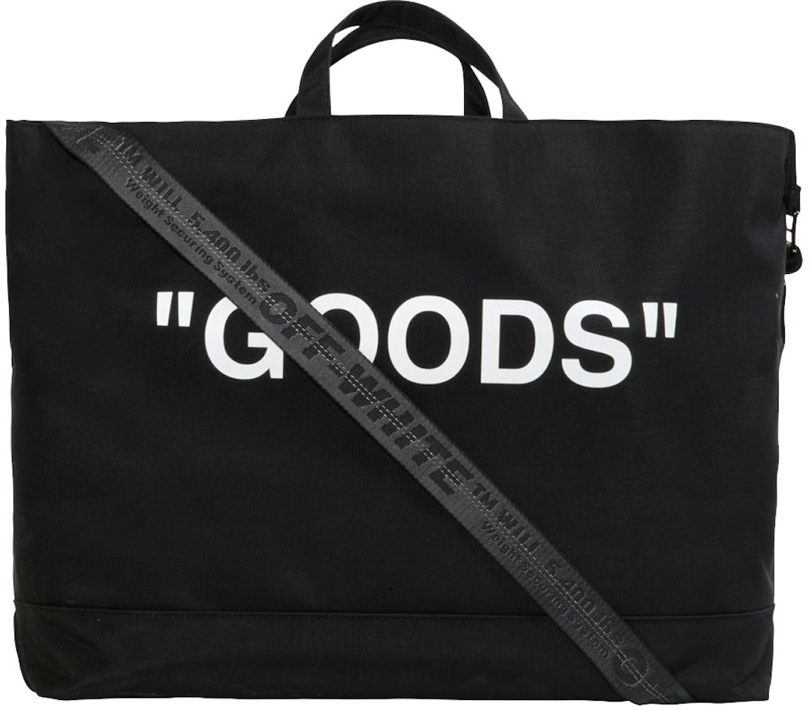 trofast Kredsløb Citere OFF-WHITE Quote Tote Bag "GOODS" Black White in Polyamide with Gunmetal