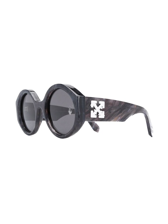 Pre-owned Off-white Sara Round Frame Sunglasses Dark Grey Marble/white (owri022f20pla0010700)