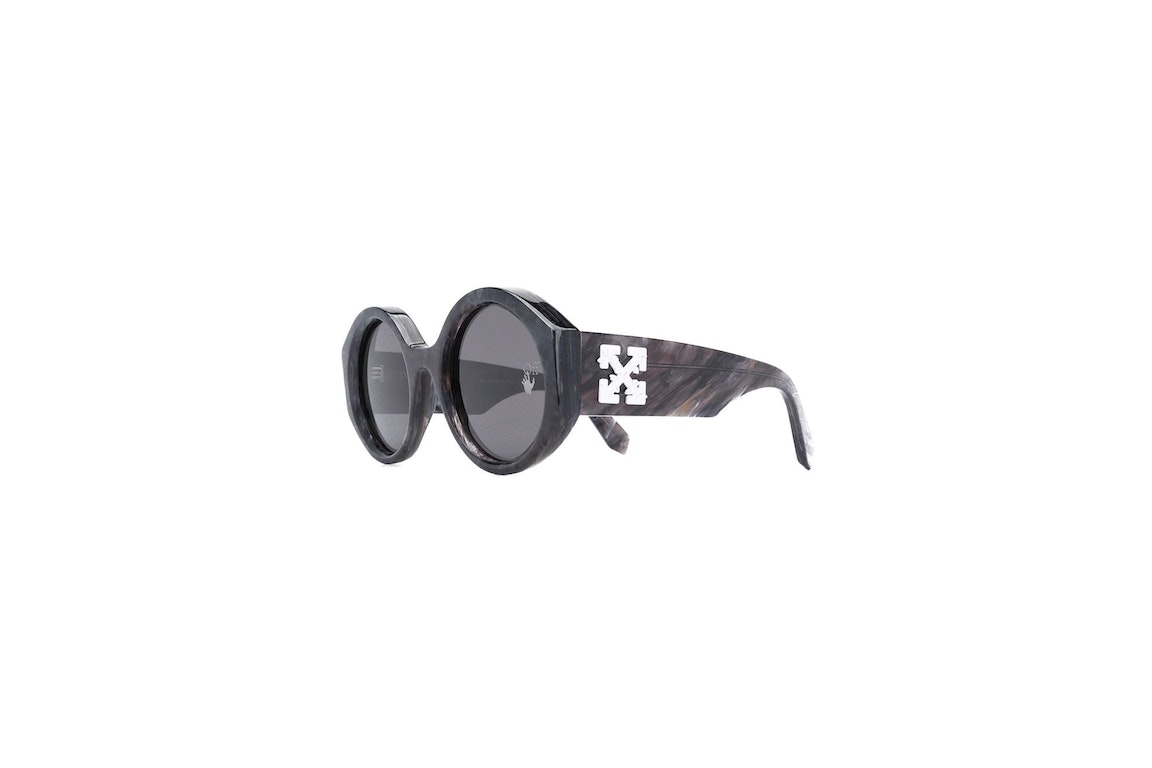 Pre-owned Off-white Sara Round Frame Sunglasses Dark Grey Marble/white (owri022f20pla0010700)