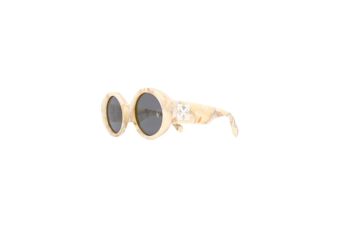Pre-owned Off-white Sara Round Frame Sunglasses Yellow Marble/white (owri022f20pla0011800)