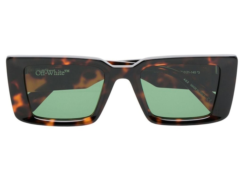 Pre-owned Off-white Women's Offwhite Savannah Oversized Sunglasses In Tortise/green (oeri064s23pla0016055)