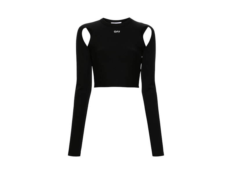 Pre-owned Off-white Women's Offwhite Sleek Long Sleeve Crop Top In Black White