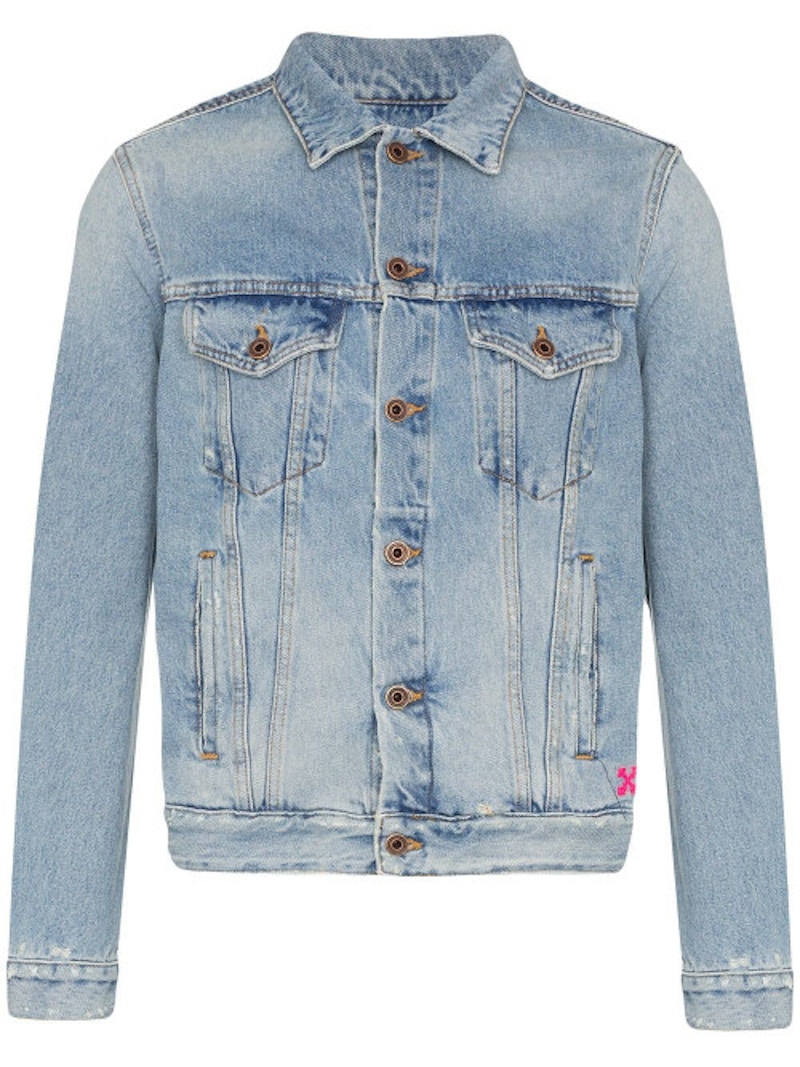 OFF-WHITE Slim Bleached Denim Jacket Indigo/Multicolor Men's