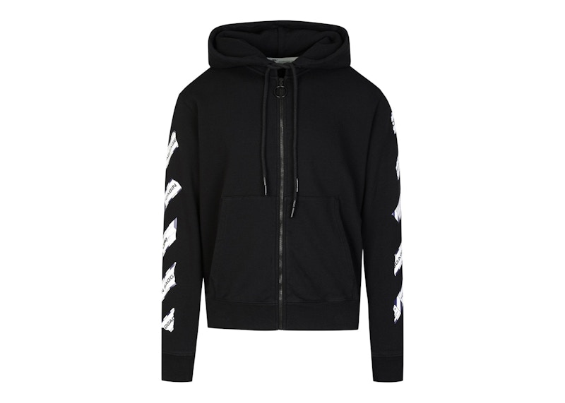 OFF-WHITE Airport Tape Zip Up Hoodie Black Men's - SS20 - US