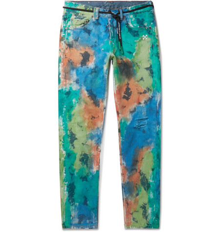 OFF-WHITE Slim Fit Painted Distressed Denim Jeans Multicolor