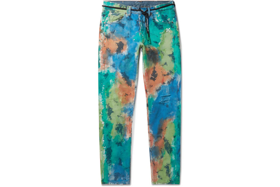OFF-WHITE Slim Fit Painted Distressed Denim Jeans Multicolor