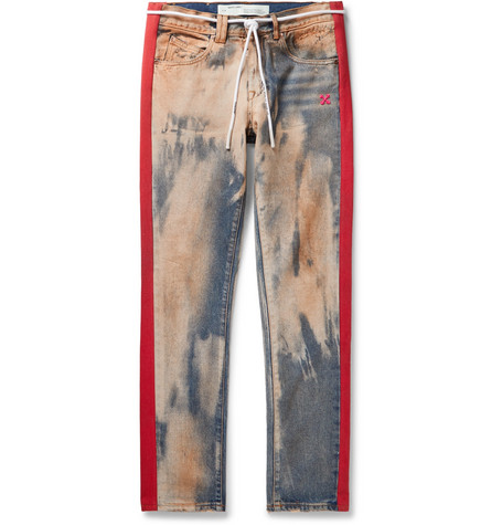 OFF-WHITE Slim fit Side Striped Bleached Denim Jeans Multicolor - FW19