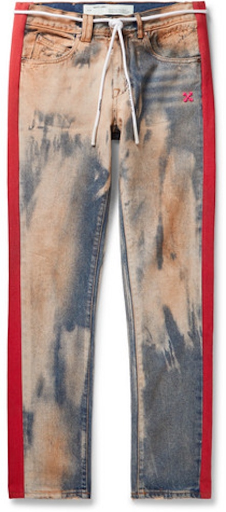 OFF-WHITE Slim fit Side Striped Bleached Denim Jeans Multicolor -