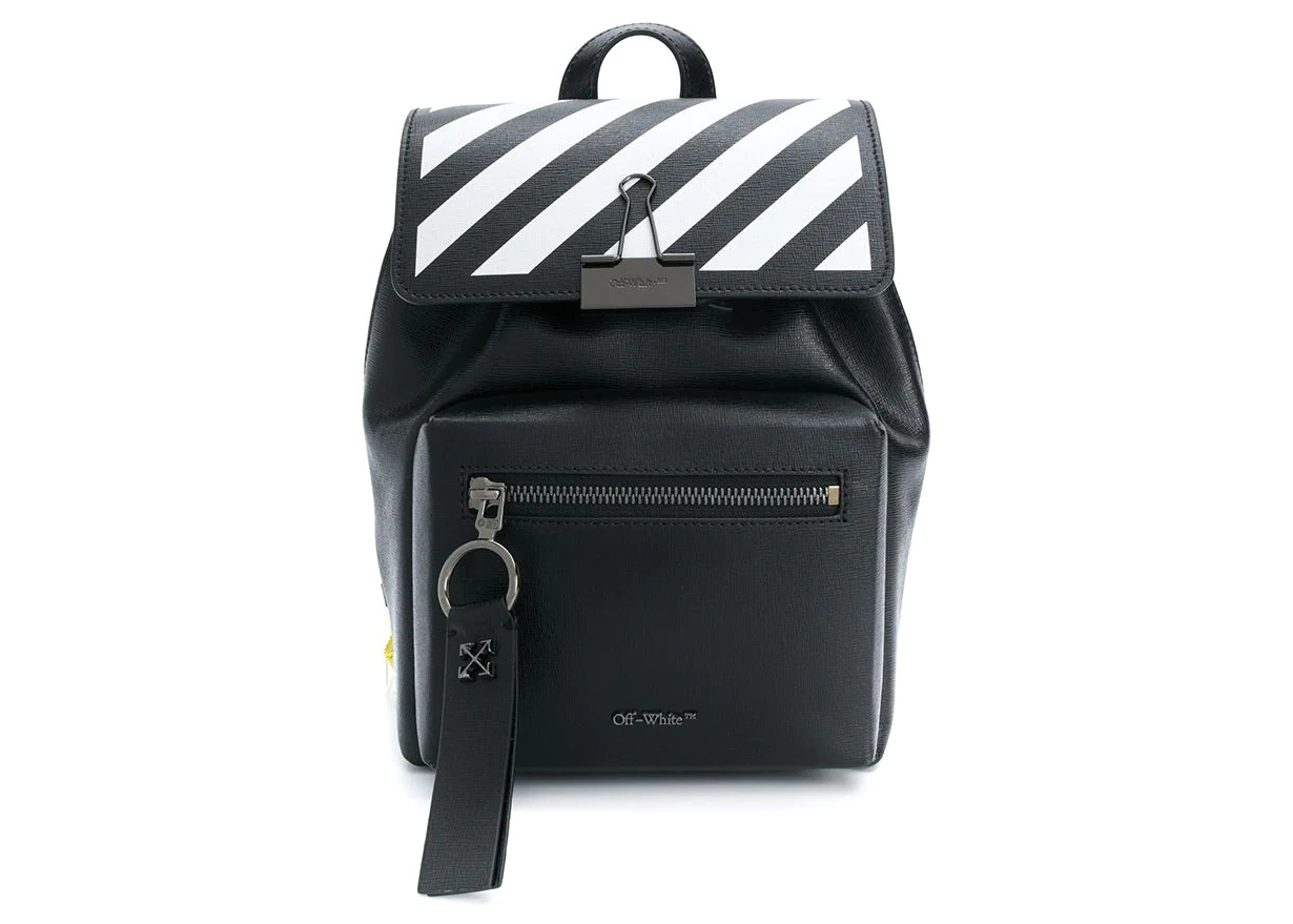 OFF-WHITE Small Diagonal Backpack Black in Leather with Gunmetal