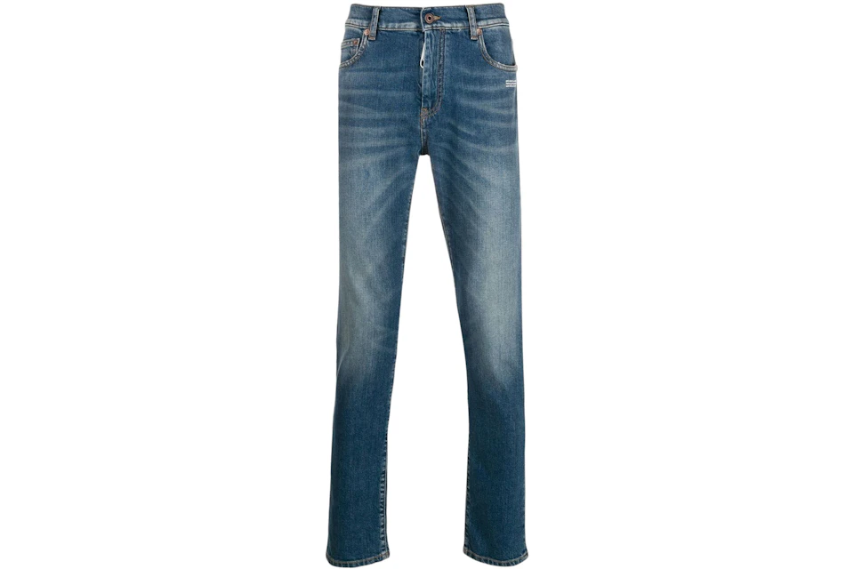 OFF-WHITE Stonewash Skinny Fit Denim Jeans Medium Blue/White