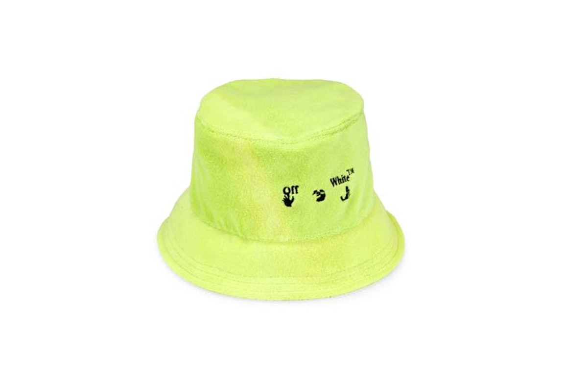 Pre-owned Off-white Swimming Man Towel Bucket Hat Yellow Fluo/black