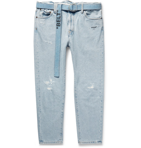 OFF-WHITE Tapered Distressed Denim Jeans Light Blue - SS19 Men's - US