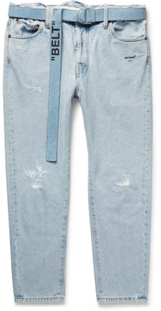 boks Anvendelse kalorie OFF-WHITE Tapered Distressed Denim Jeans Light Blue - SS19 Men's - US