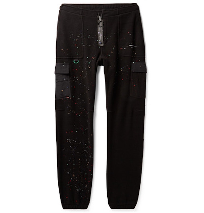 OFF-WHITE Tapered Paint Splattered Fleece Sweatpants Black