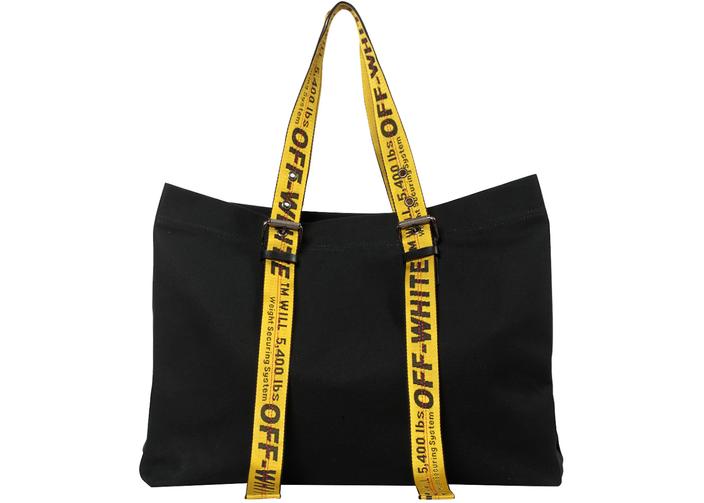Off White Tote Canvas Black Yellow In Linen With Silver Tone Off White Tote Canvas Black Yellow In Linen With Silver Tone