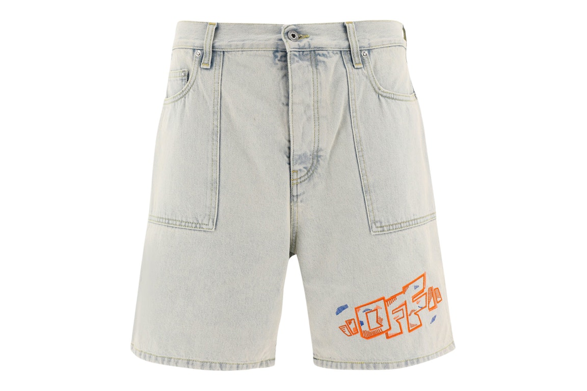 Pre-owned Off-white Utility Embroidered-logo Denim Shorts Light Blue/orange