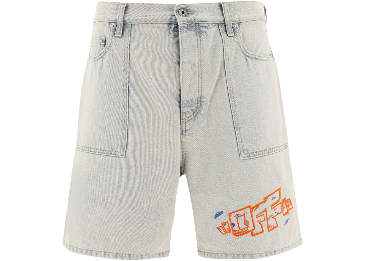 OFF-WHITE Utility Embroidered-Logo Denim Shorts Light Blue/Orange Men's ...
