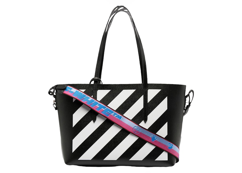 OFF WHITE Virgil Abloh Diagonal Stripes Binder Shoulder Bag Black in Leather with Silver tone GB