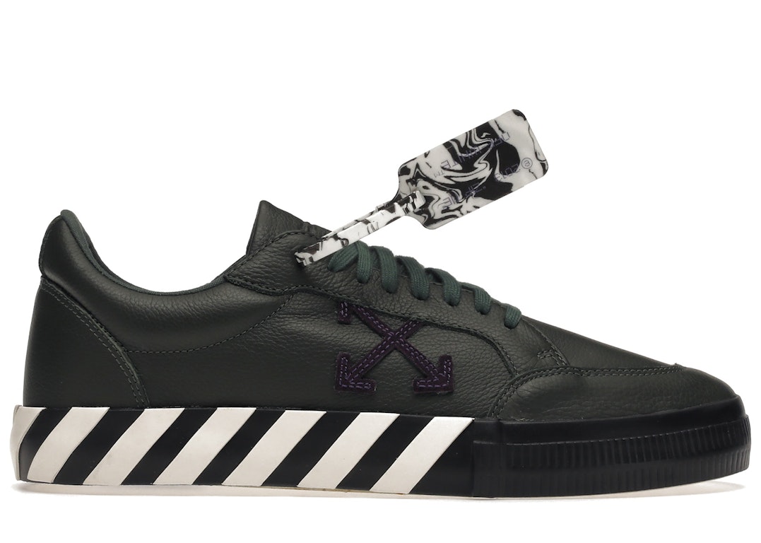 Pre-owned Off-white Vulc Low Dark Green Leather In Black/white/purple