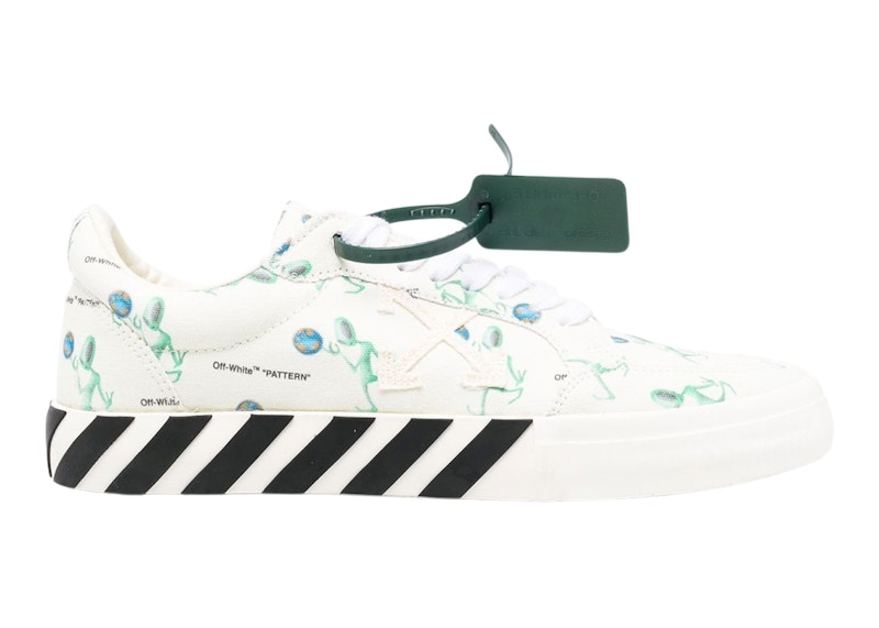 Pre-owned Off-white Men's Off Vulc Low Canvas Alien Logo Applique Sneakers In White/green/black In Multi