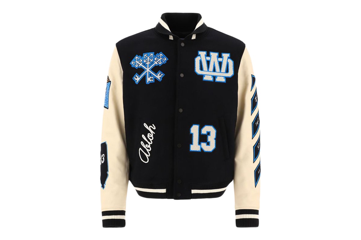 Pre-owned Off-white Witch Logo Patch Varsity Varsity Jacket Black/peacock