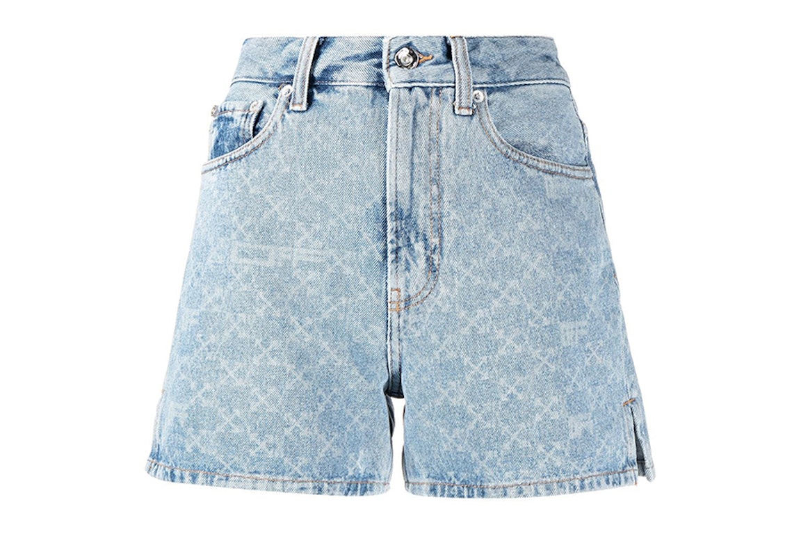 Pre-owned Off-white Womens Bleached Denim Arrow Print Shorts Light Blue