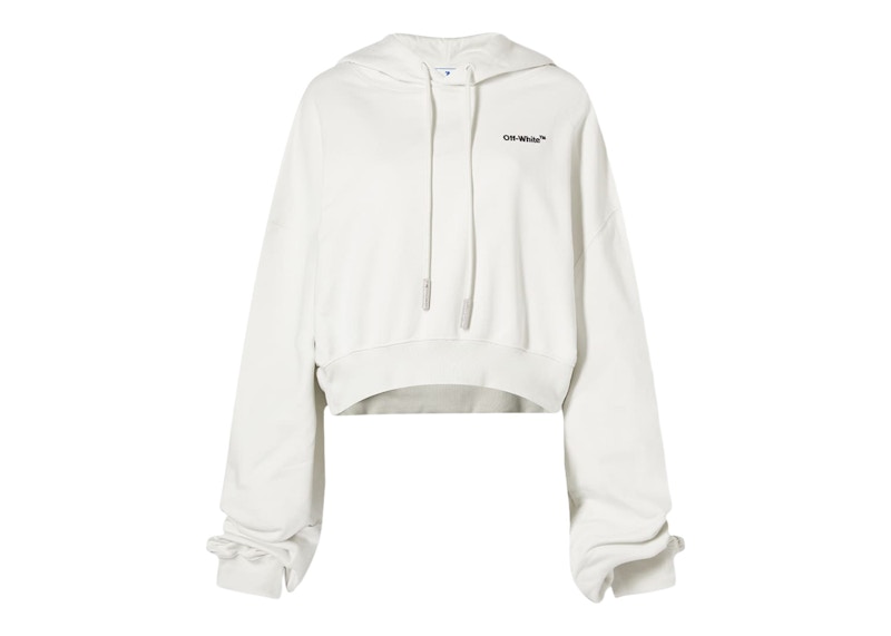 OFF-WHITE Women's Helvetica Logo Crop Over Hoodie Beige/Black