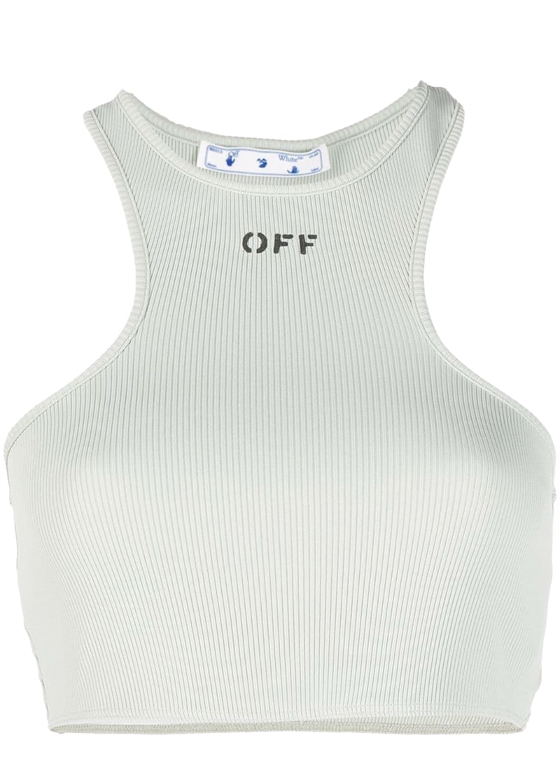 OFF-WHITE Womens Off Logo Print Ribbed Vest Grey