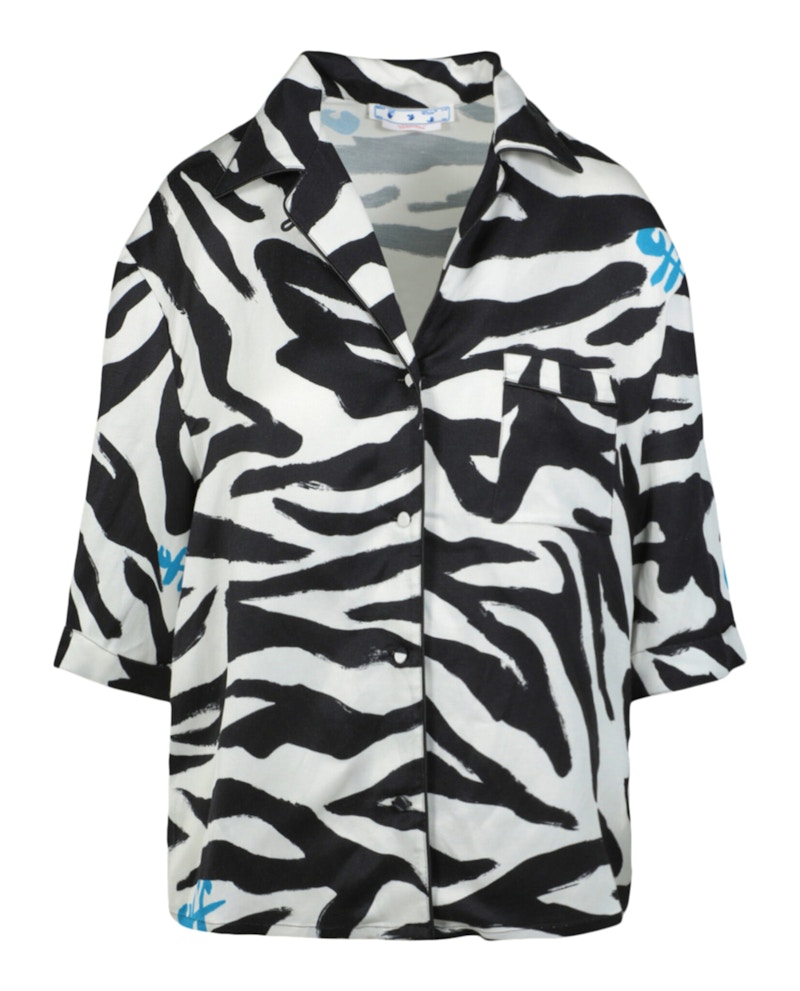 Pre-owned Off-white Women's Offwhite Zebra Printed Short Sleeve Shirt In Black
