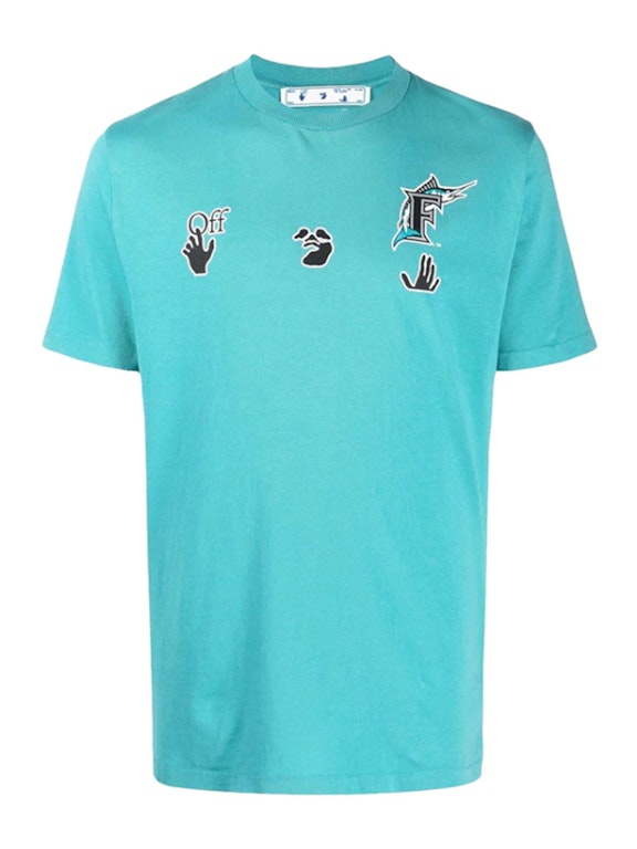 Pre-owned Off-white X Mlb Miami Marlins T-shirt Lake Blue/black