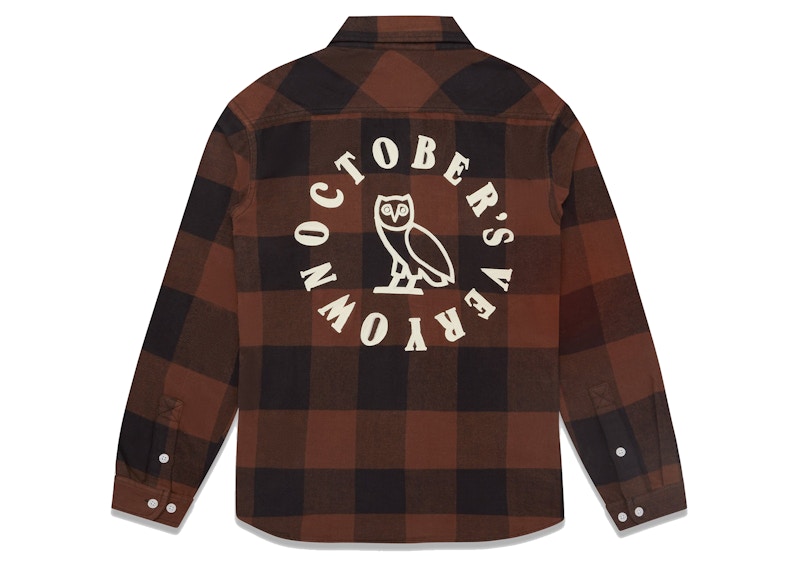 OVO Buffalo Plaid Flannel Shirt Brown Men's - FW21 - US