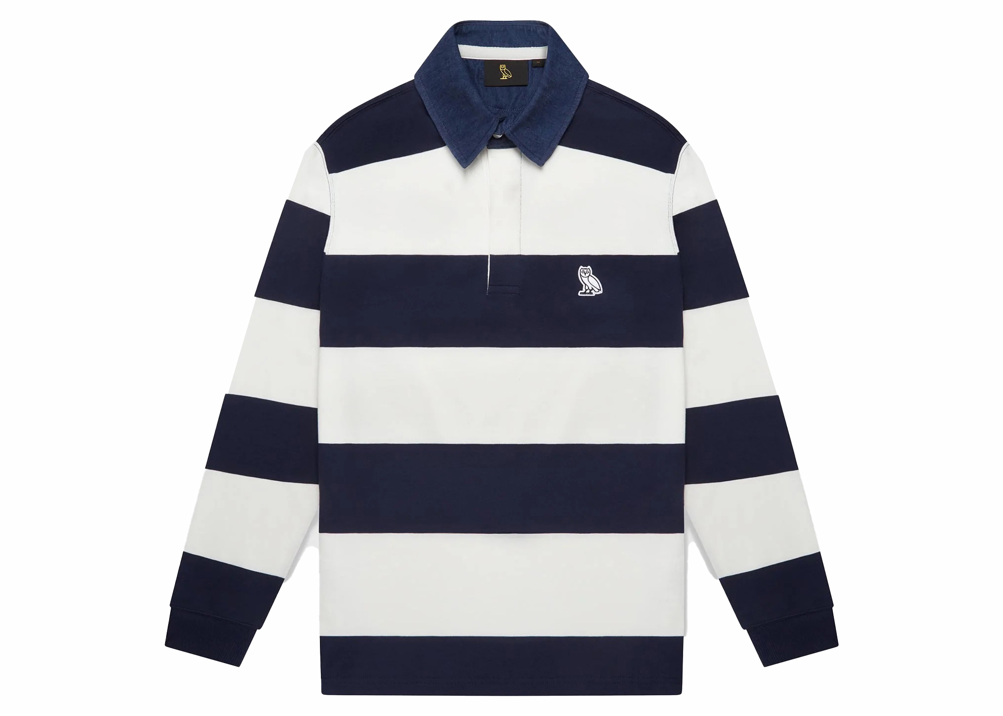 OVO Denim Collar Rugby Shirt Navy/Cream Men's - FW22 - GB