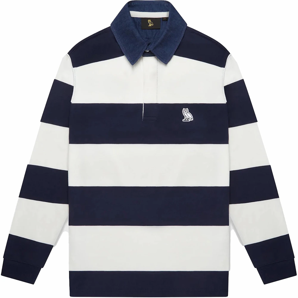 OVO Denim Collar Rugby Shirt Navy/Cream Men's - FW22 - US